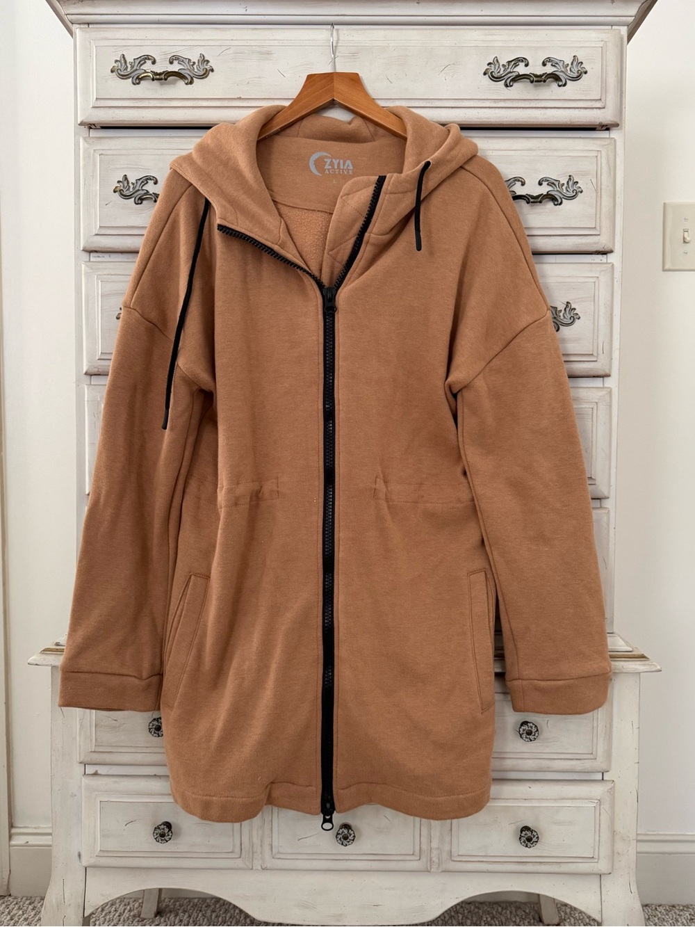 Zyia Camel Long Full Zip Hoodie Sweatshirt - Picture 2 of 5